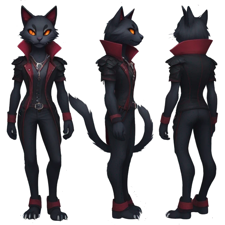 cool edgy anthro fantasy dark-shadow-themed animal vampiric cat hybrid Fakemon  with a collar full body emoji