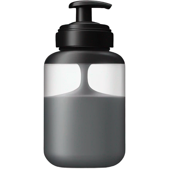 body wash in tall  grey slight  hourglass bottle with black flip lid  emoji