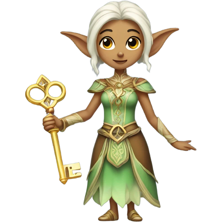 an elf woman login holding a big key emoji