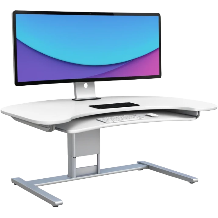 A height-adjustable office desk with a visible central lifting mechanism and a large flat monitor placed on top. The desk should look modern and minimal, symbolizing an ergonomic workstation. Rounded shapes, flat bright colors, consistent with standard emoji design. emoji