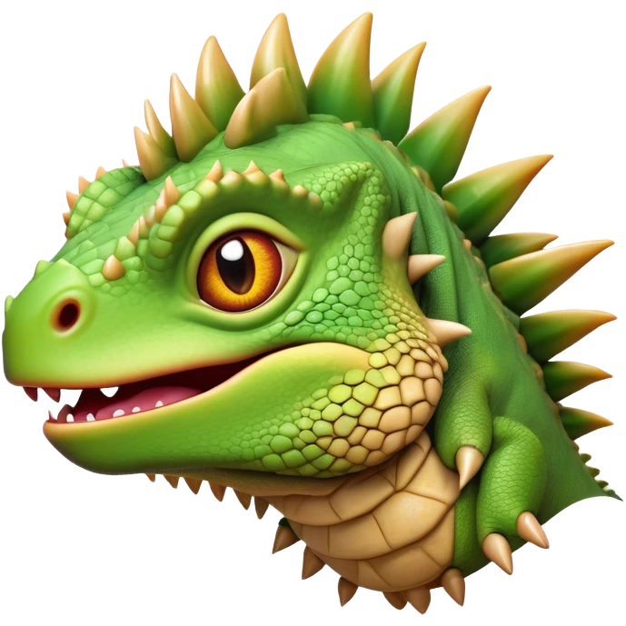 Cinematic Comical Iguana Portrait Emoji, Head tilted dramatically with an exaggeratedly shocked expression, featuring a robust, textured body with a quirky, spiky crest and wide, comically expressive eyes full of playful disbelief, Simplified yet hilariously expressive features, highly detailed, glowing with a slightly sassy jungle glow, high shine, dramatic yet playful, stylized with an air of quirky reptilian mischief, soft glowing outline, capturing the essence of a meme-worthy iguana that looks ready to side-eye its way into viral fame! emoji