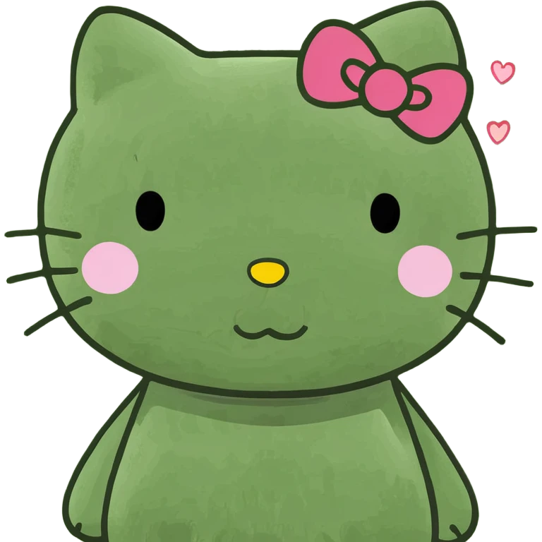 Hello Kitty surrounded by small hearts emoji