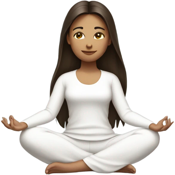 brunette cute girl meditating in white outfit  emoji