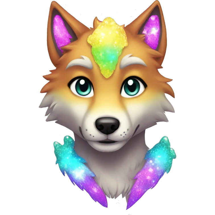 Colorful Sparkle-wolf-fursona full body emoji