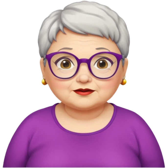 chubby old woman with colorful clothes, short pixie hair and glasses emoji