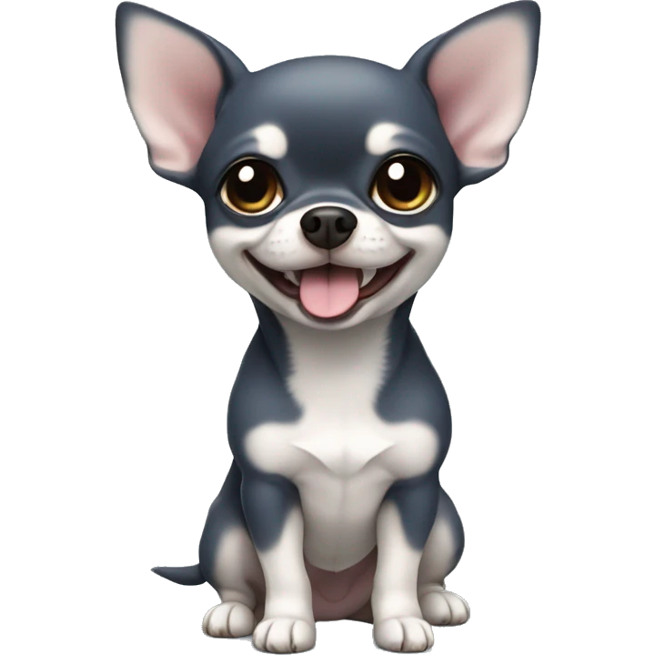 Navy gray smiled Cute mini Chihuahua with a tongue chubby full body should be displayed  emoji