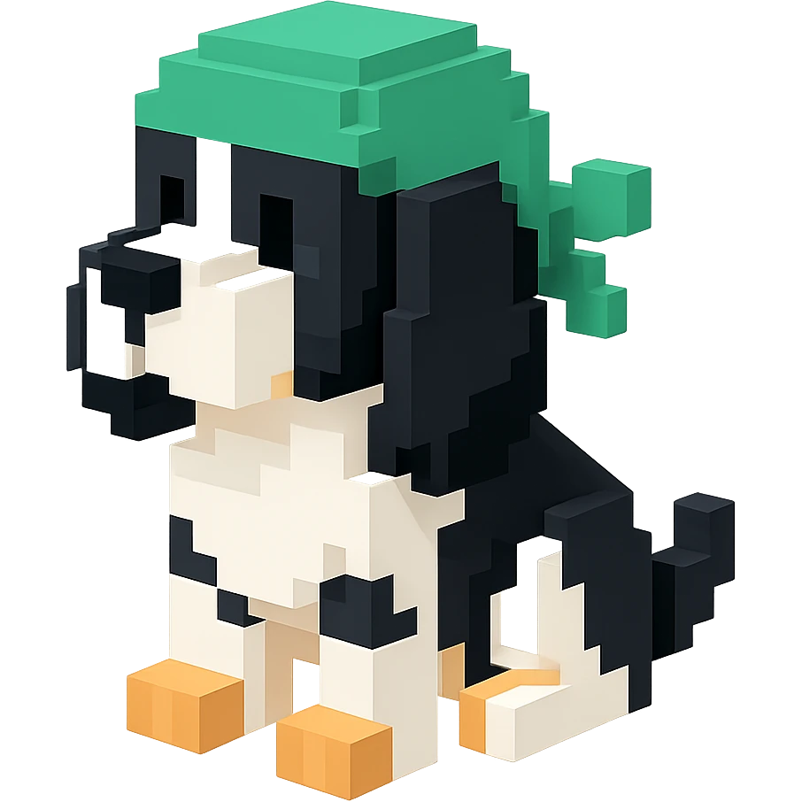 A black and white Russian Cocker Spaniel puppy wearing a green durag, facing left emoji