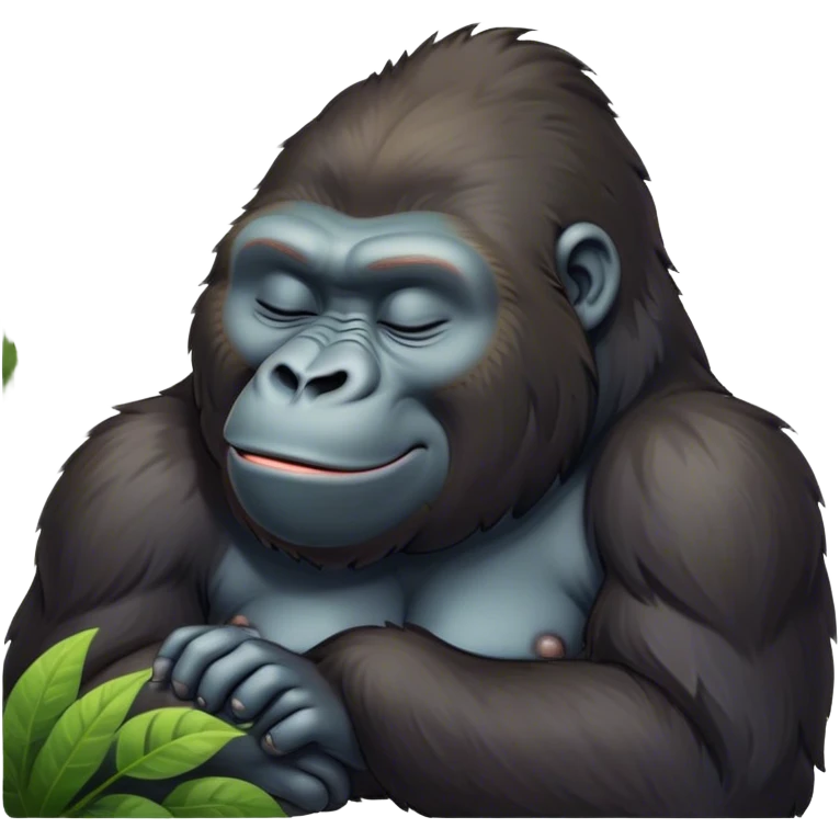 Meme-Worthy cute Sleeping Gorilla Portrait Emoji, Head resting peacefully with a contented smile, showcasing a luxuriant, thick Fur and eyes gently closed in serene slumber, Simplified yet hilariously adorable features, highly detailed, glowing with a soft, drowsy jungle light, high shine, relaxed and utterly lovable, stylized with an air of playful laziness, bright and heartwarming, soft glowing outline, capturing the essence of a sleeping gorilla that feels destined to become the next viral sensation of adorable rest! emoji