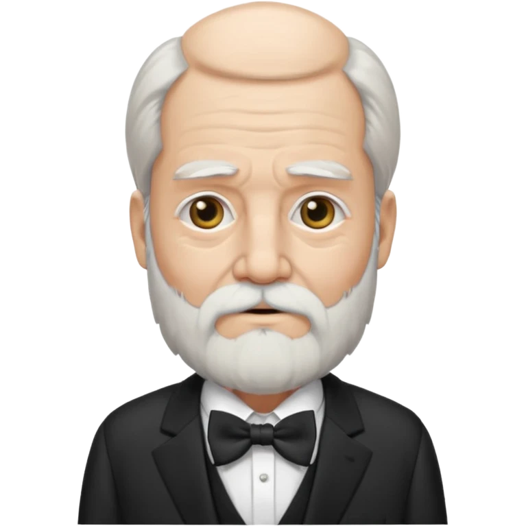 um sábio bem velho, cego de um olho, com barbas brancas e longas, usando um terno com gravata borboleta emoji