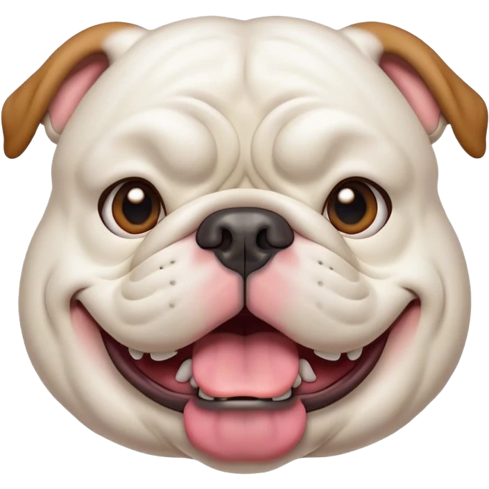 Cinematic Comical White English Bulldog Portrait Emoji, Head tilted dramatically with an exaggeratedly amused expression, featuring a striking pure white coat with a subtle sheen, wide, expressive brown eyes filled with playful disbelief, Simplified yet hilariously expressive features, highly detailed, glowing with a slightly sassy glow, high shine, dramatic yet playful, stylized with an air of cheeky defiance, bright and endearing, soft glowing outline, capturing the essence of a spirited and over-the-top guardian, so meme-worthy it feels like it could side-eye its way into internet fame instantly! emoji