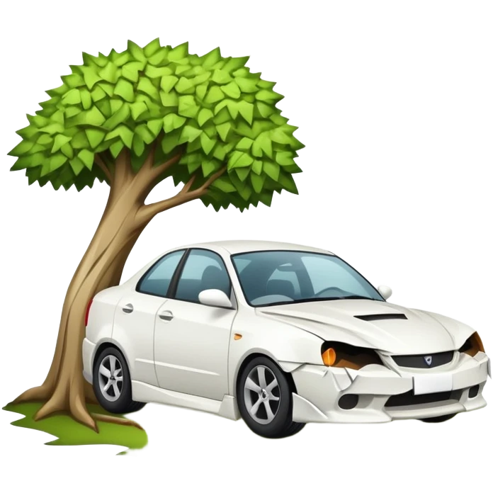 White car hitting a tree  emoji