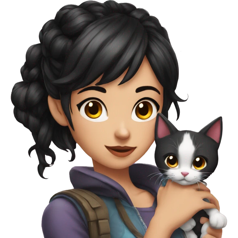 a black haired gamer girl with kitten ears in love emoji