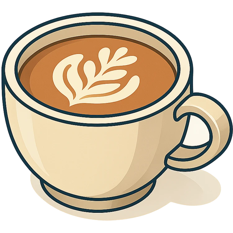 coffee in a cup with milk, isometric view, 2D isometric style, detailed drawing, detailed shadows and highlights, clean contours, soft lighting, transparent background emoji
