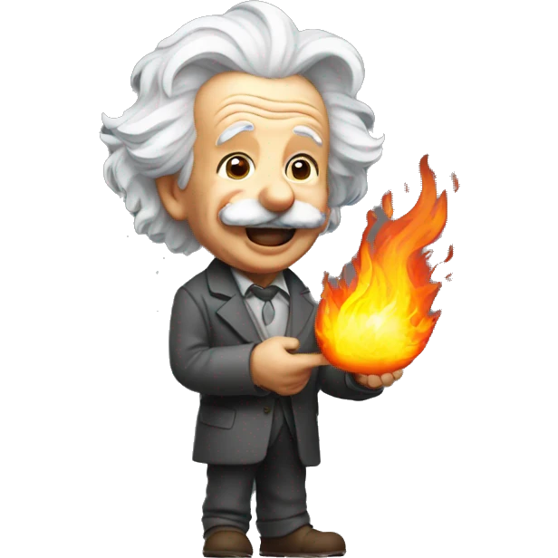 happy albert einstein holding fire in his hand emoji