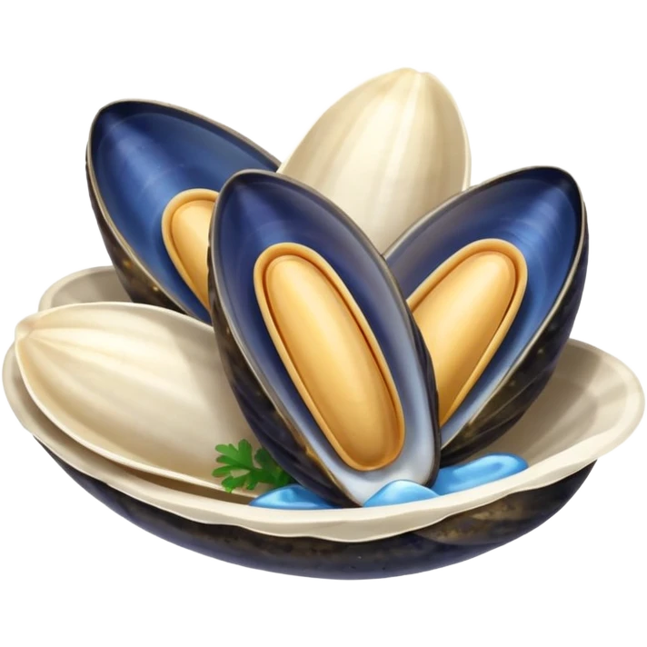 simple cartoon emoji of 3 open mussels emoji
