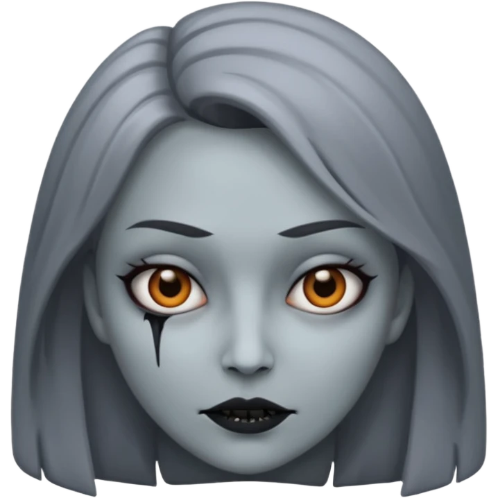 woman with gray skin and a creepy face emoji