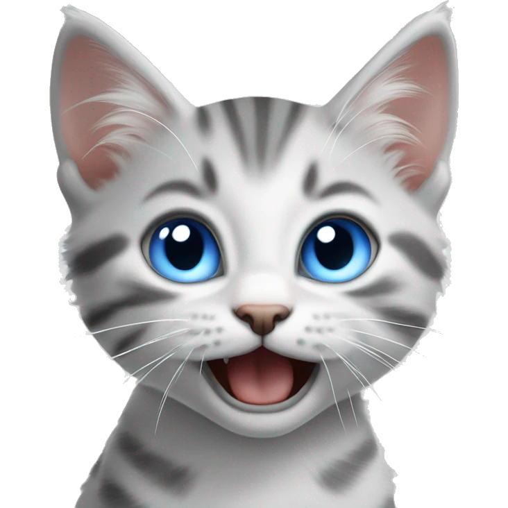 White grey tabby kitten hissing blue eyes emoji