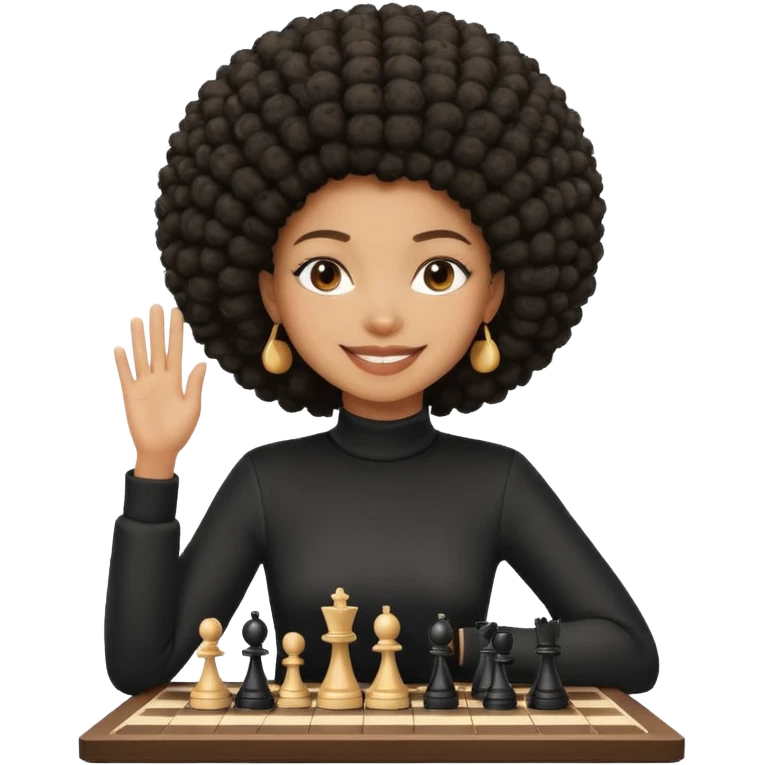 black girl with afro playing chess emoji