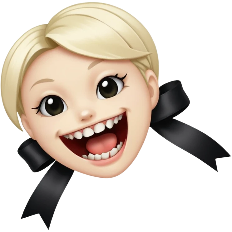 Sharp teeth biting into black silk ribbon, restrained desire emoji