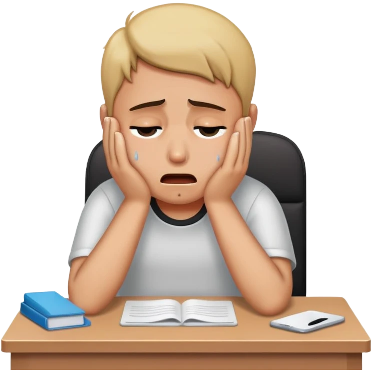 person sitting at a desk crying emoji