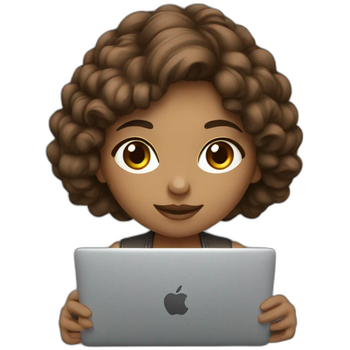 Beautiful programmer girl with brown hair working with MacBook emoji