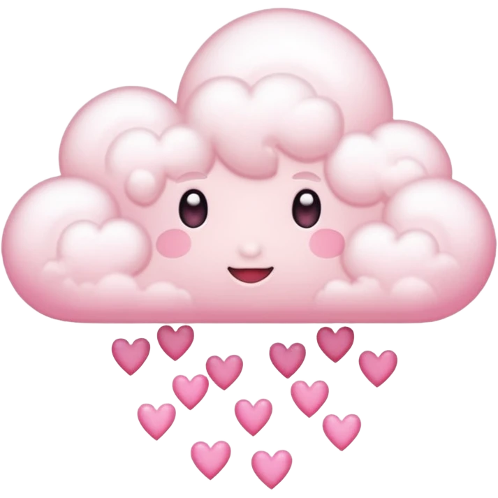 Plain white cloud with pale pink aura surrounding with hearts coming out the bottom emoji