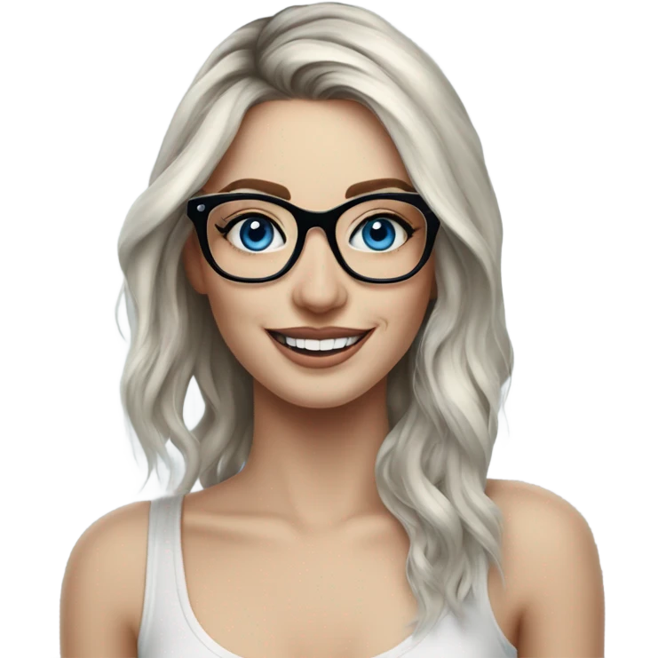Hyper Realistic Balayage pale beautiful tattooed woman with glasses and blue eyes happy  emoji