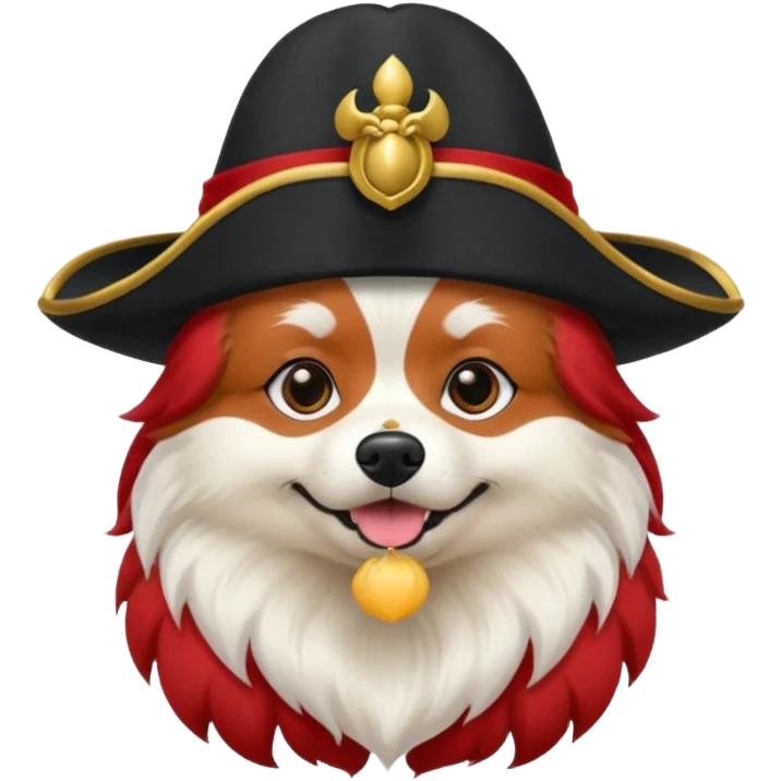 Red fur Spitz dog with black tricorne hat emoji