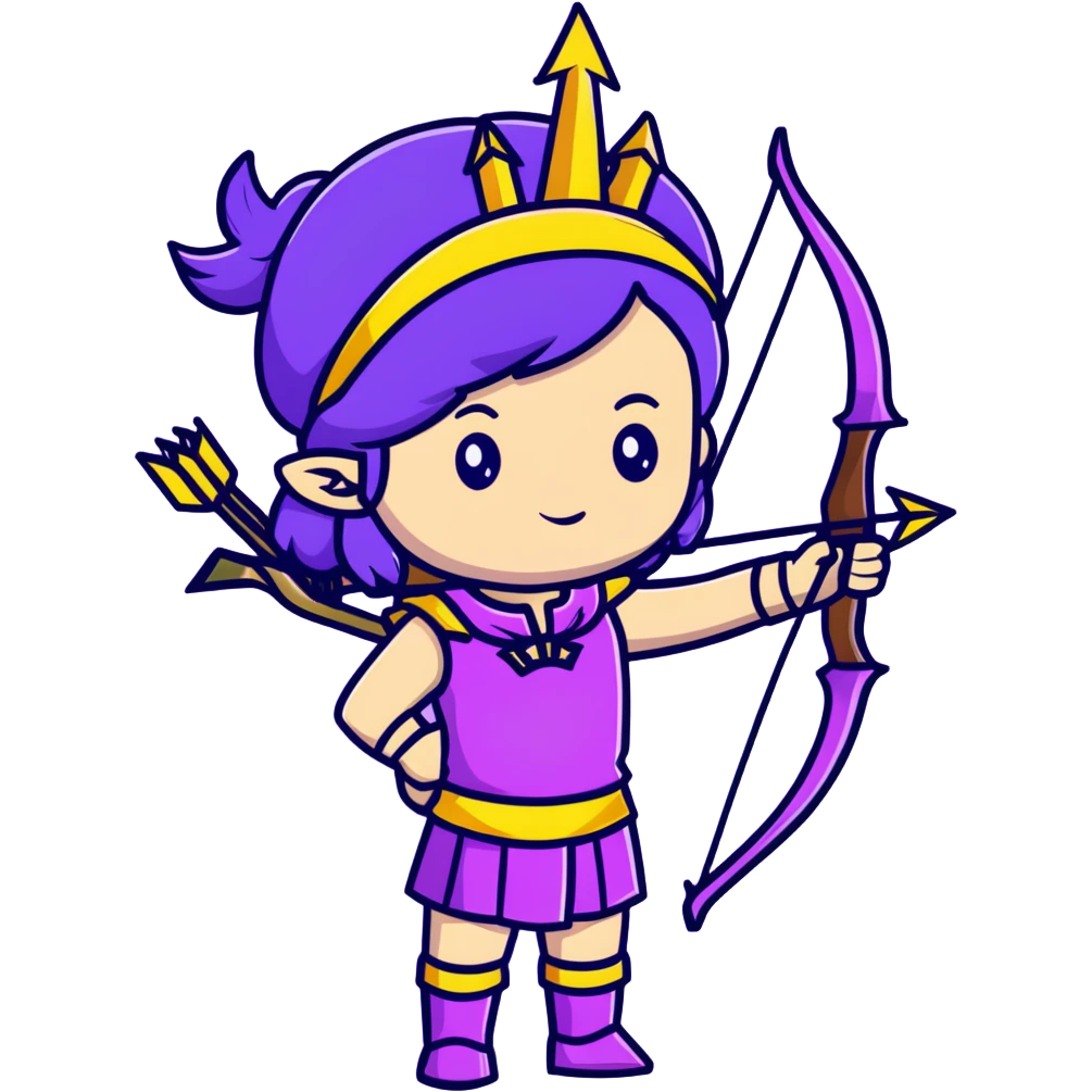Archer Queen from Clash of Clans with purple hair, crown, bow and arrow, purple outfit emoji