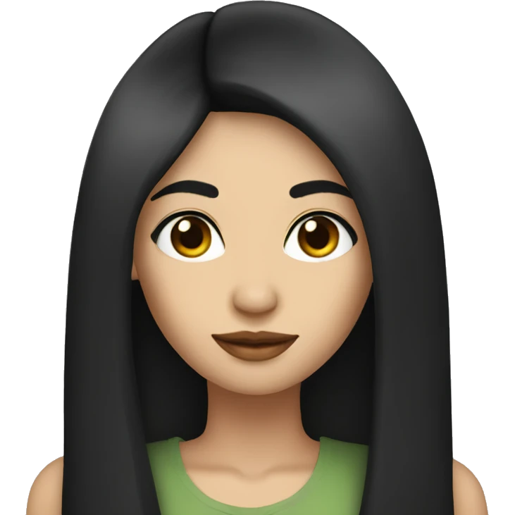 A woman with long straight black hair, black eyes, dressed emoji