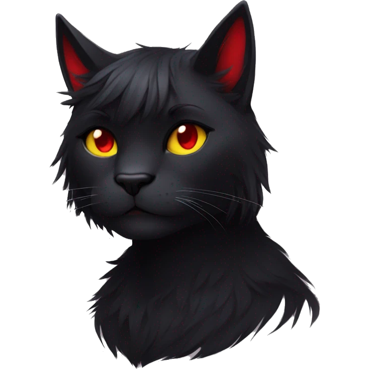Anthro Edgy Cool Beautiful Black Cat-Fursona with Emo Hair-bangs with Red Streaks emoji
