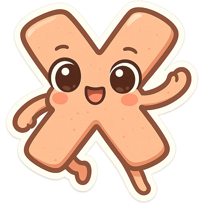 cute multiplication sign (×) character with big eyes and a fun, energetic pose emoji