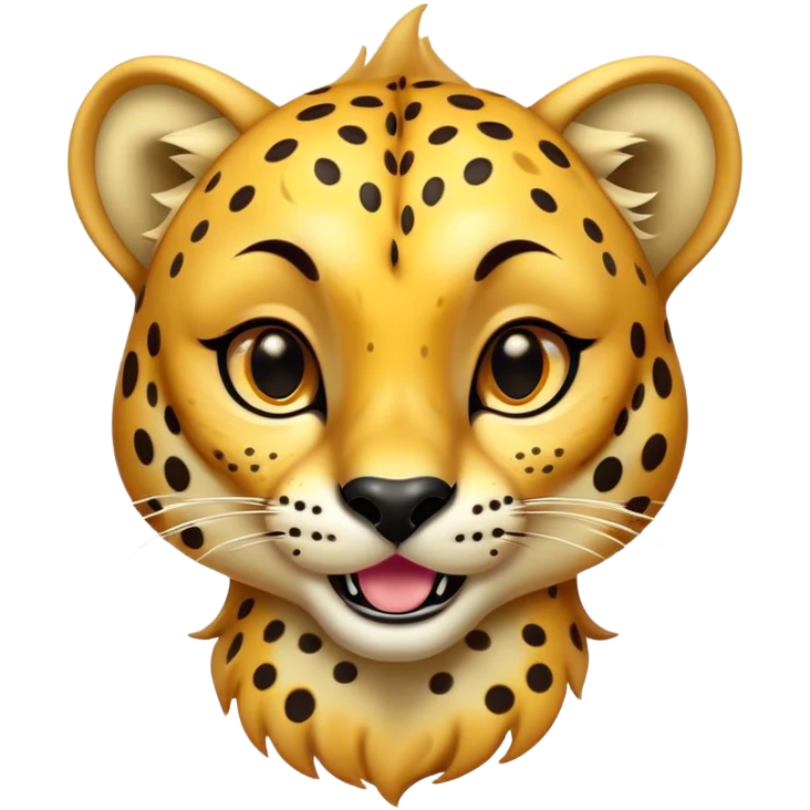 Cinematic Comical Cheetah Portrait Emoji, Head tilted dramatically with an exaggeratedly amused expression, featuring a striking, glossy golden Fur with bold spots, wide, expressive amber eyes filled with playful disbelief, Simplified yet hilariously expressive features, highly detailed, glowing with a slightly sassy glow, high shine, dramatic yet playful, stylized with an air of cheeky mischief, bright and endearing, soft glowing outline, capturing the essence of a spirited and over-the-top cheetah, so meme-worthy it feels like it could dash its way into internet fame instantly! emoji