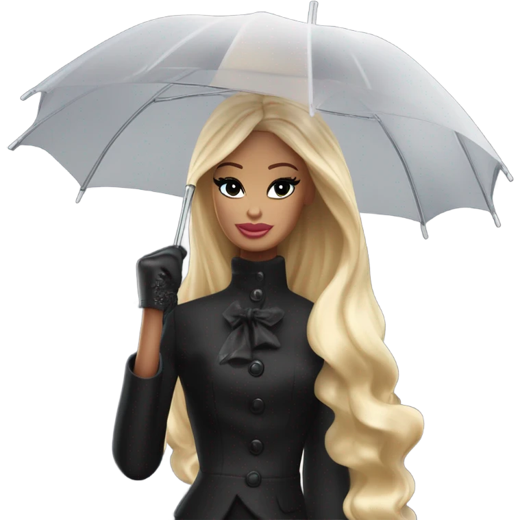 Stunning in the Spotlight Barbie, blonde teen Enid Sinclair,drying tears with handkerchief, show full body,accessories  gloves, funeral veil,covering face holding umbrella  emoji