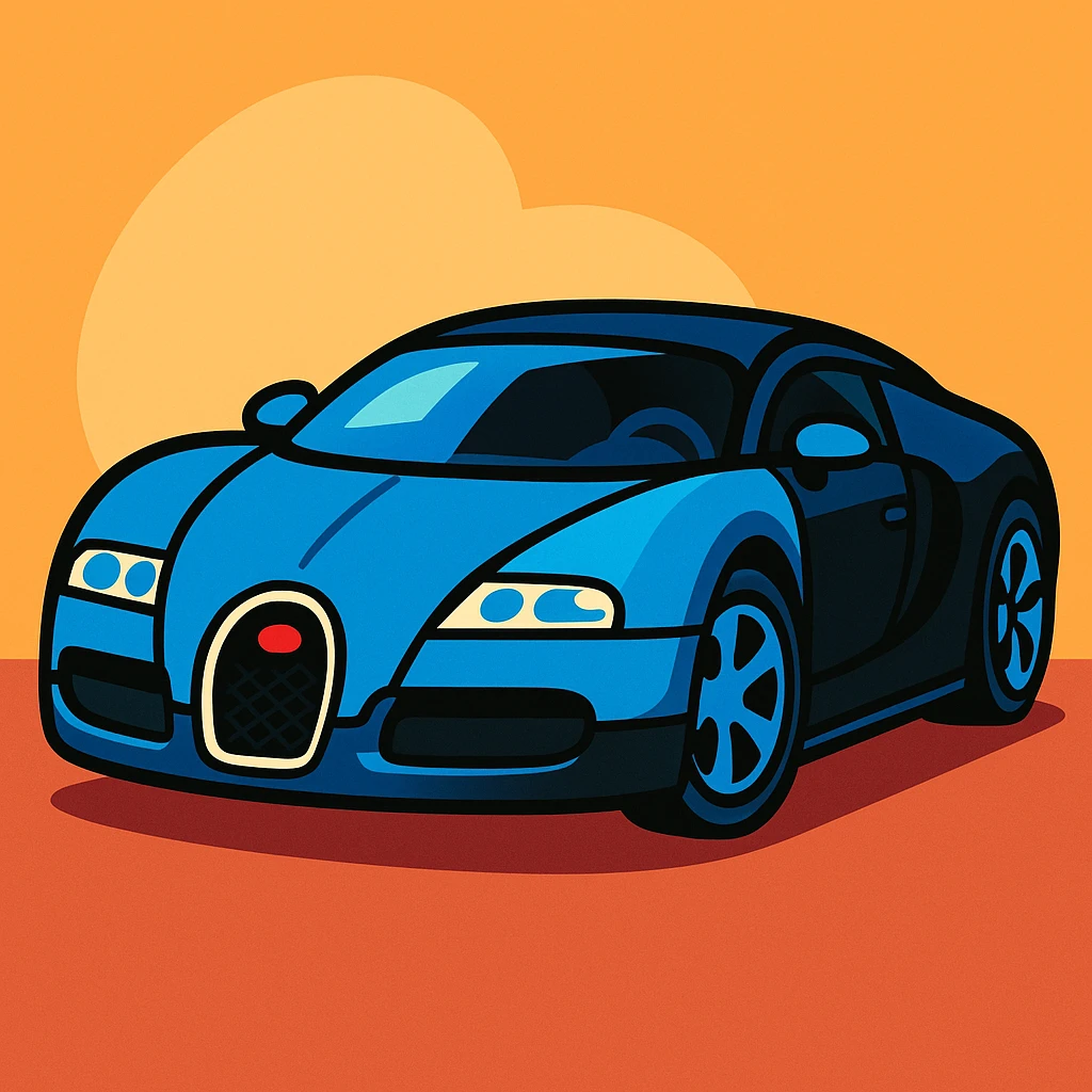 Bugatti Veyron cartoon style, blue and black color scheme emoji