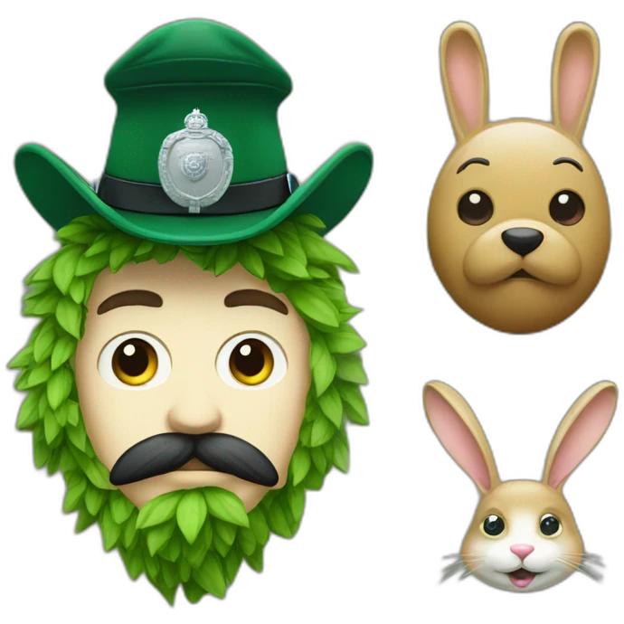 green man with mustash and a policecap and a rabit on his cap emoji