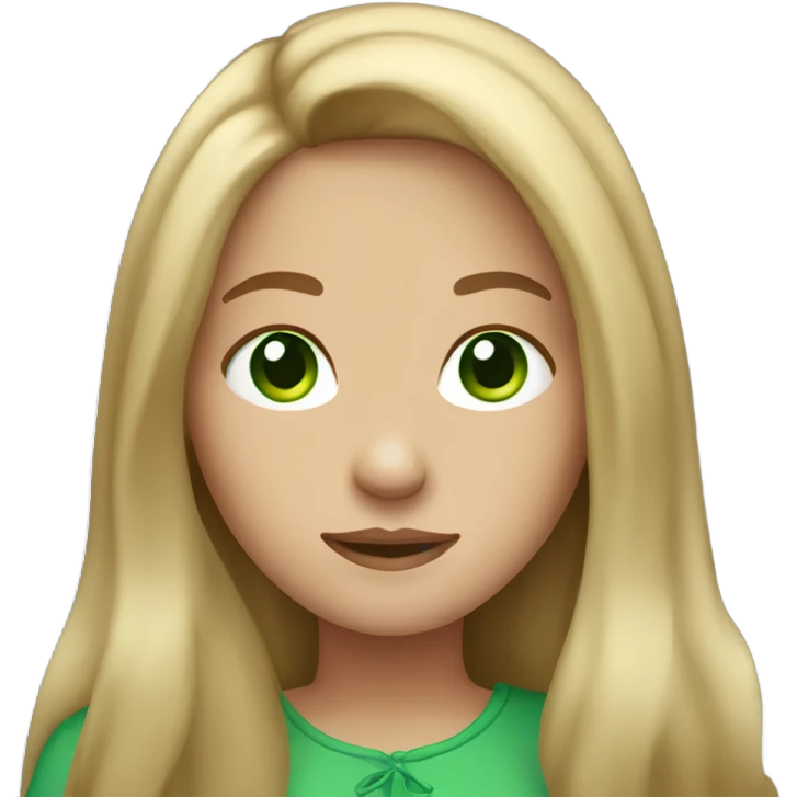 Create an emoji of a girl with long dark blonde hair and green eyes emoji