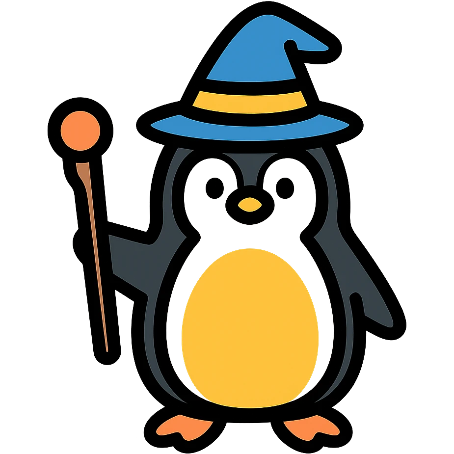 color outline icon of a penguin wizard emoji