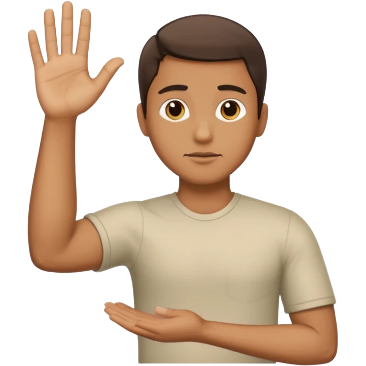 The man extends his arm forward, indicating that he refuses. emoji