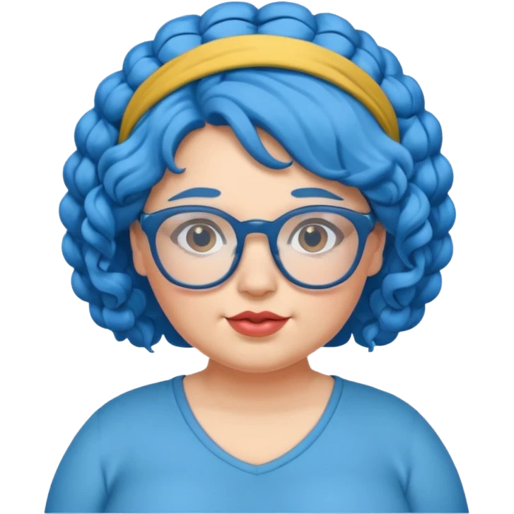 curly fat woman with blue hair and glassess and headband emoji