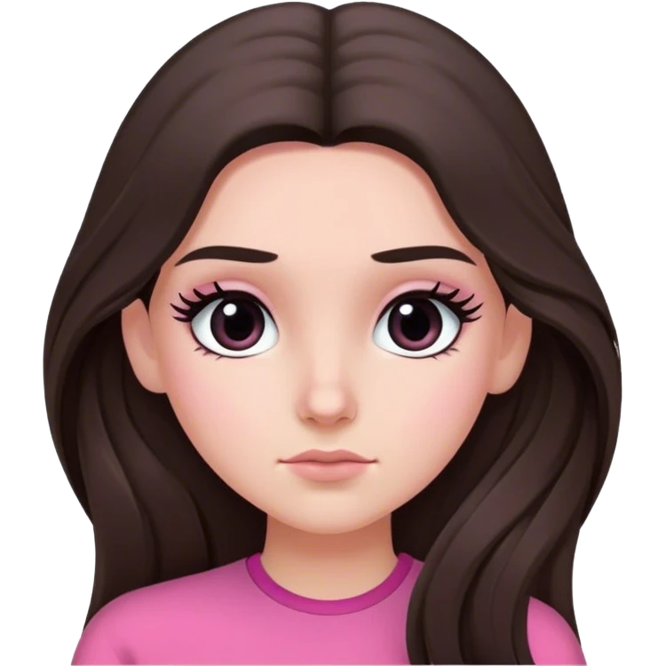 long haired brunette girl black eyes long lashes and pink clothes listening to Ahmet Kaya emoji