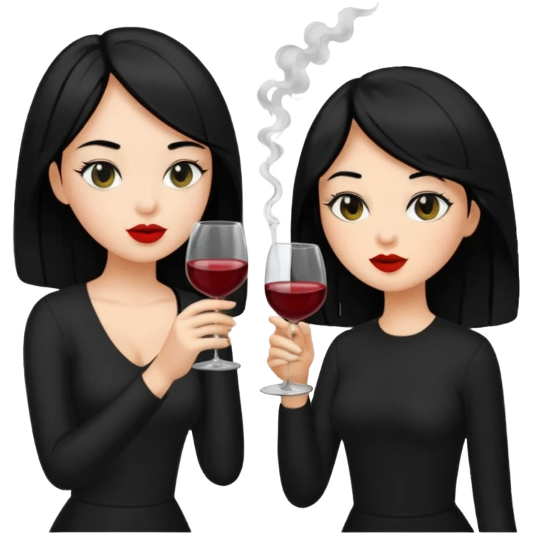 2 girls in black 1 smoking and other girl drinking wine black hair  emoji