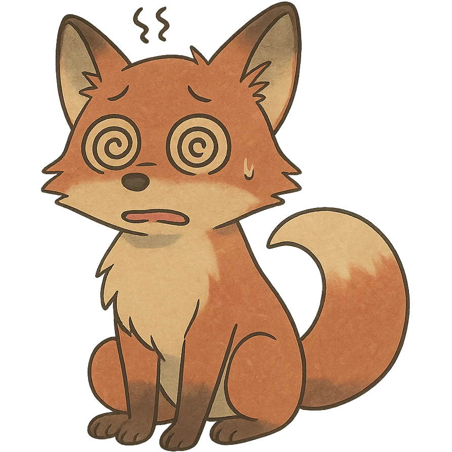 ghibli style dizzy fox with spiral eyes emoji