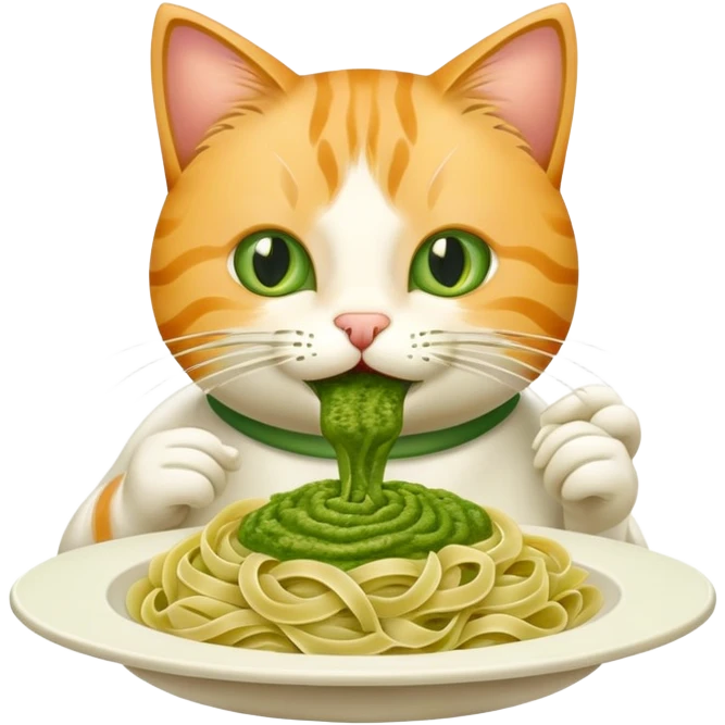 Pesto pasta being eaten by a cat emoji