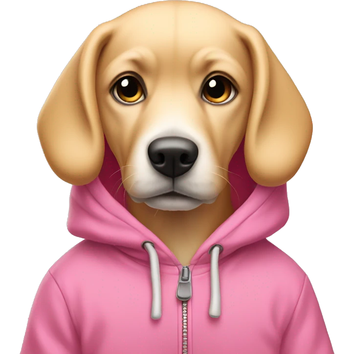 Blond dog wearing a pink hoodie  emoji