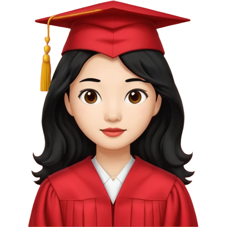 Graduate red asian black hair with wavy hair long  emoji