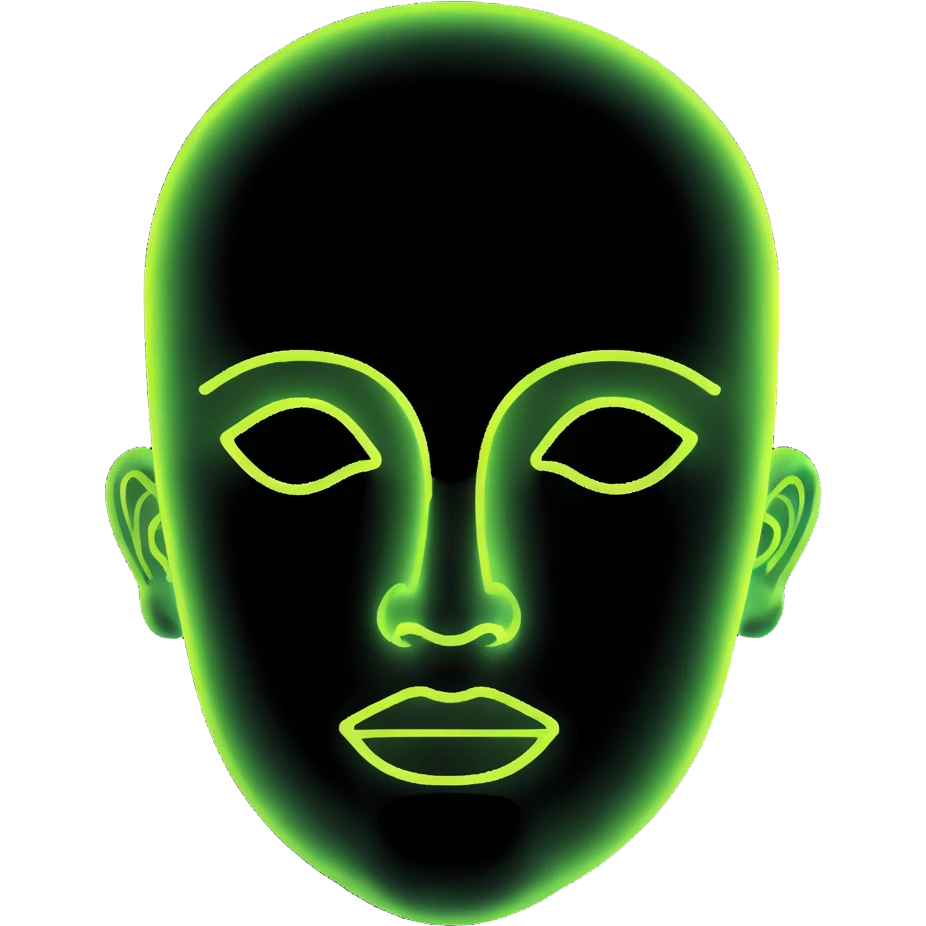 Minimalist futuristic AI avatar — clean glowing outline of a humanoid face, half-abstract with light reflections. emoji