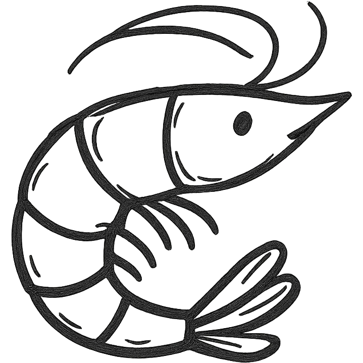 shrimp icon, hand drawn black outline emoji