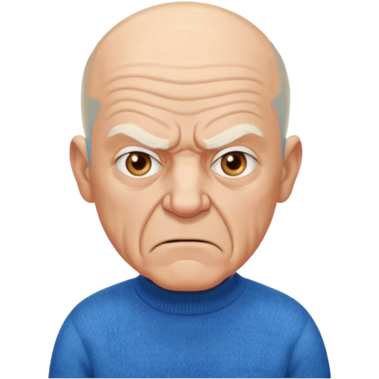 Old man, angry, blue sweater, bald
 emoji