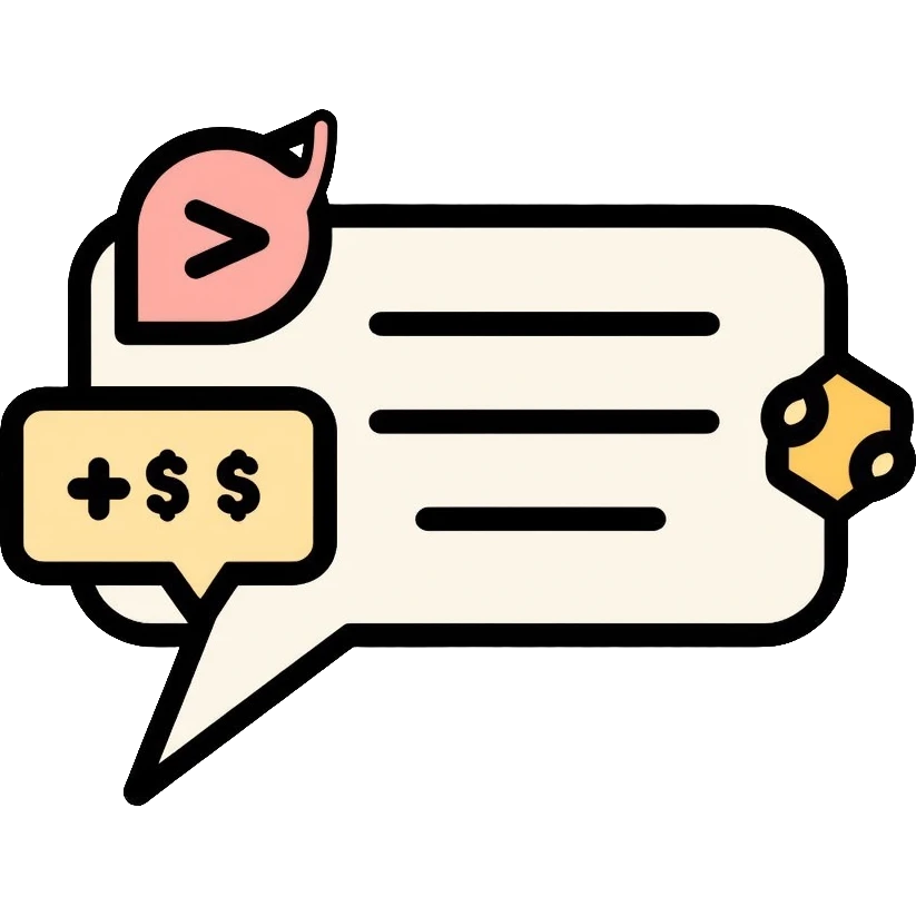 A speech bubble with text tokens and code symbols representing LLM output emoji